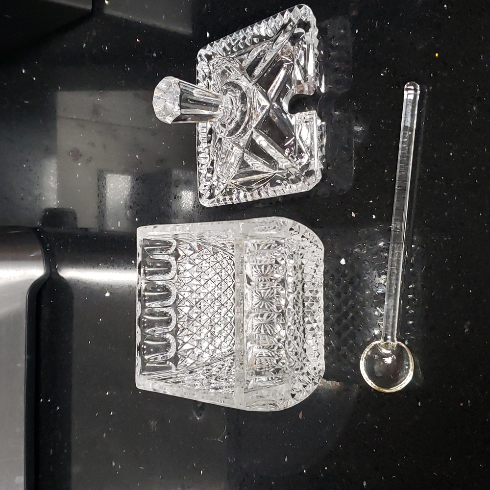 Vintage Fine Crystal Sugar Bowl, Cover & Spoon - Picture 3 of 7